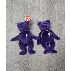 Ty Beanie Babies Princess Diana Purple Bear 1997 Collectible Plush Toy Lot 2